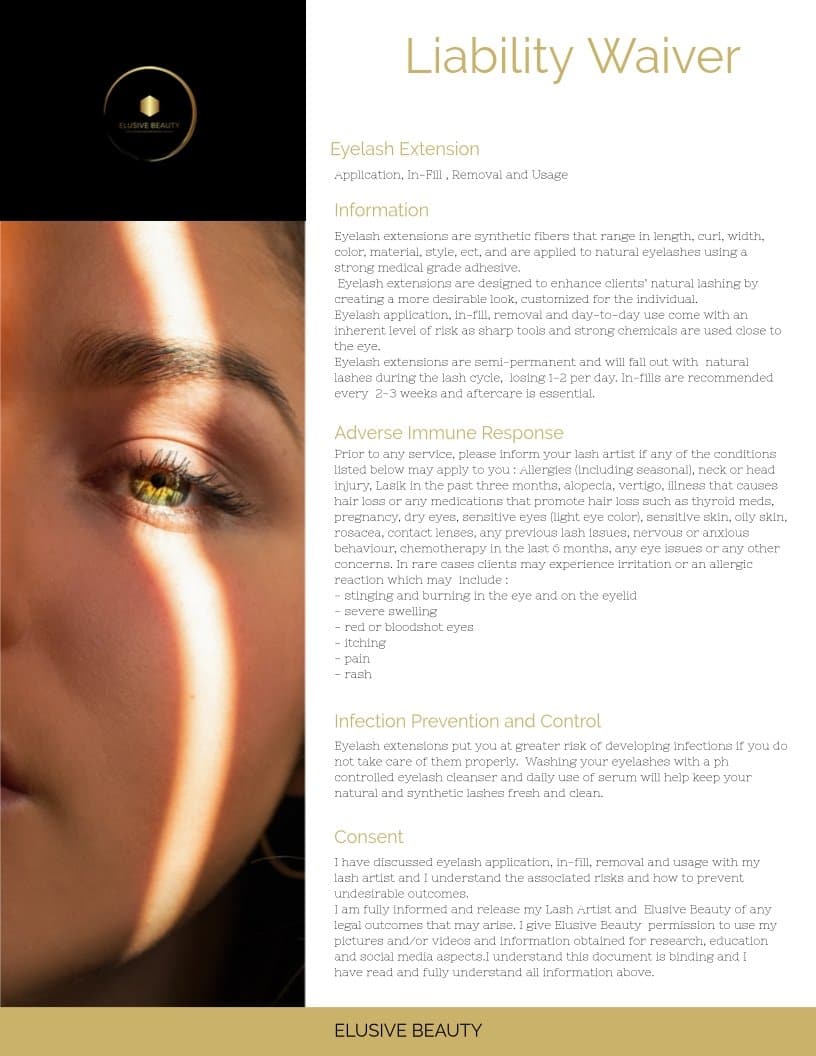 Liability Waiver (Eyelash Extensions) - Elusive Beauty
